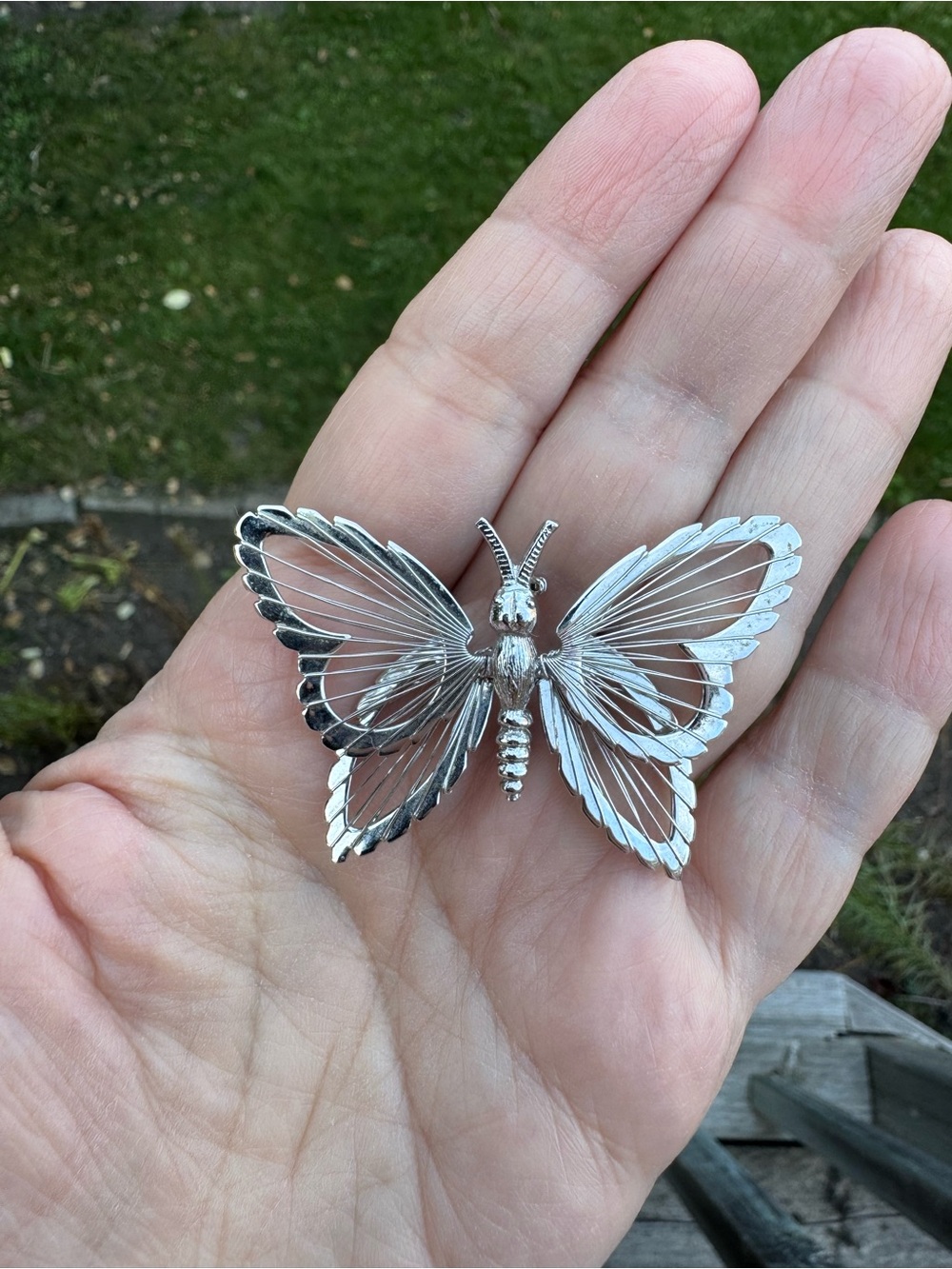Monet Silver Tone Spinneret Butterfly Brooch Pin - Open Work Wire Design Signed